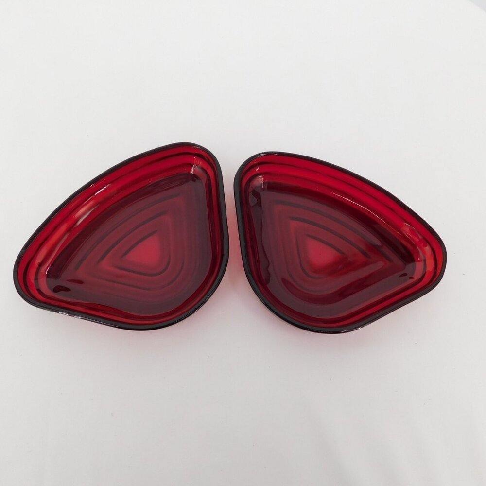 Lot of 4 Anchor Hocking Manhattan Ruby Red Glass Relish Inserts NO TRAY Vintage
